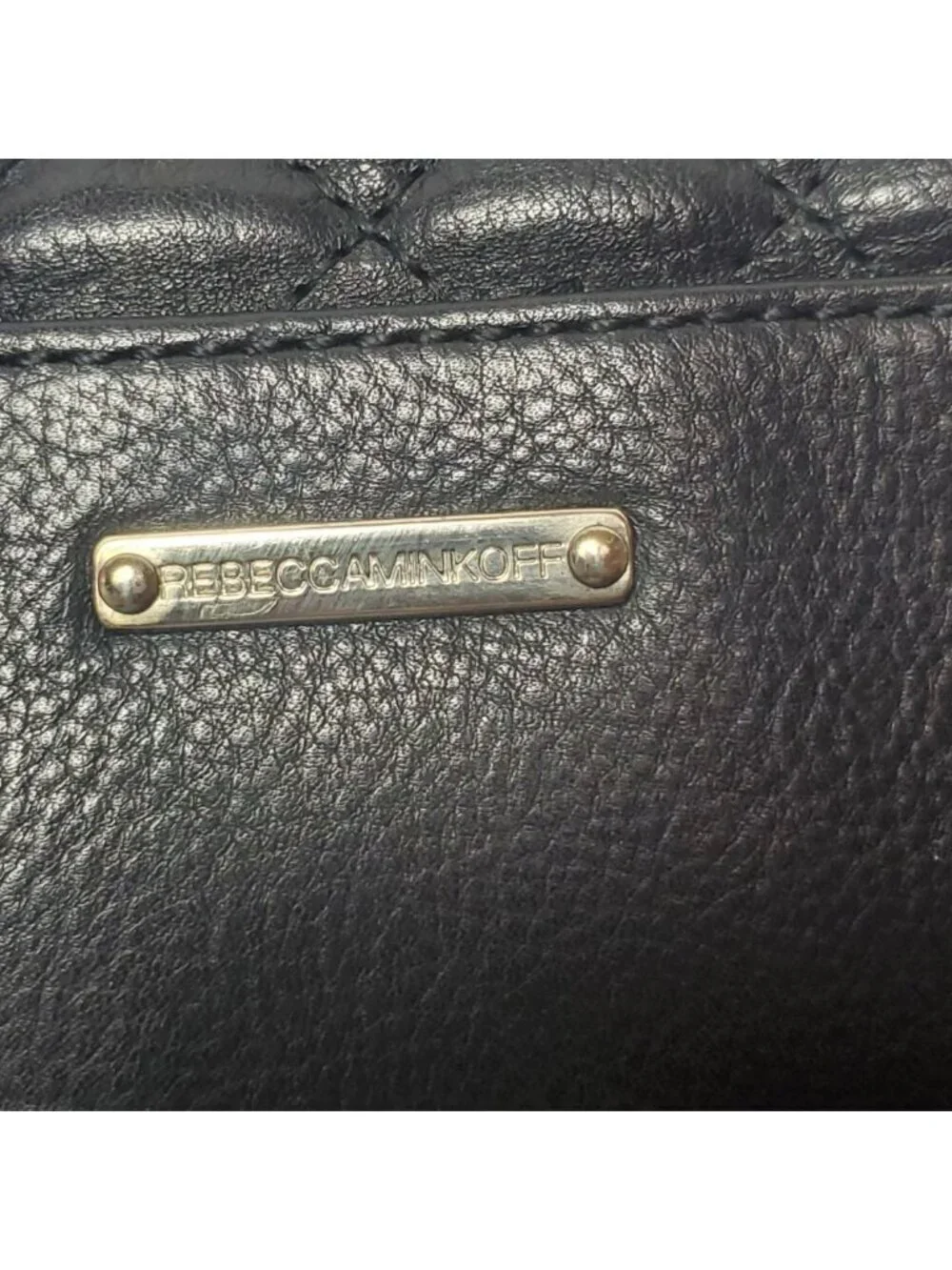 Rebecca Minkoff Quilted Black Leather Crossbody Bag With Gold Chain Strap & Blue